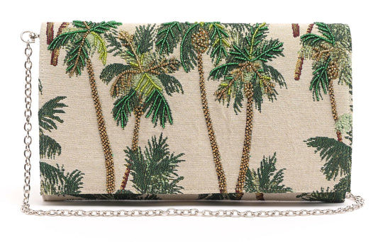 PALM TREES EMBELLISHED CLUTCH