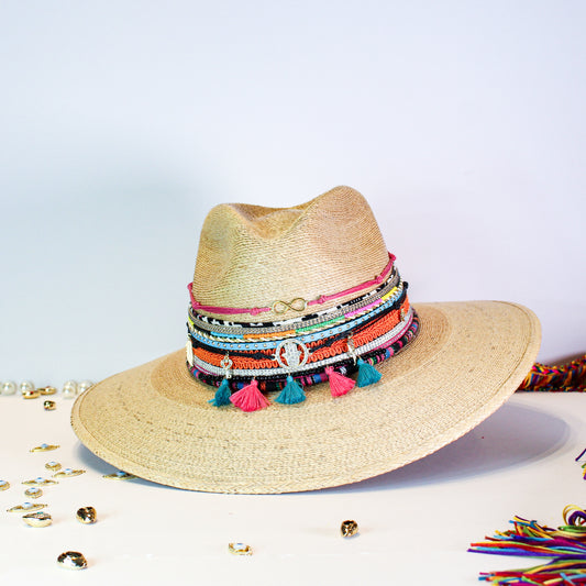 PINK AND BLUE TASSELS HAT