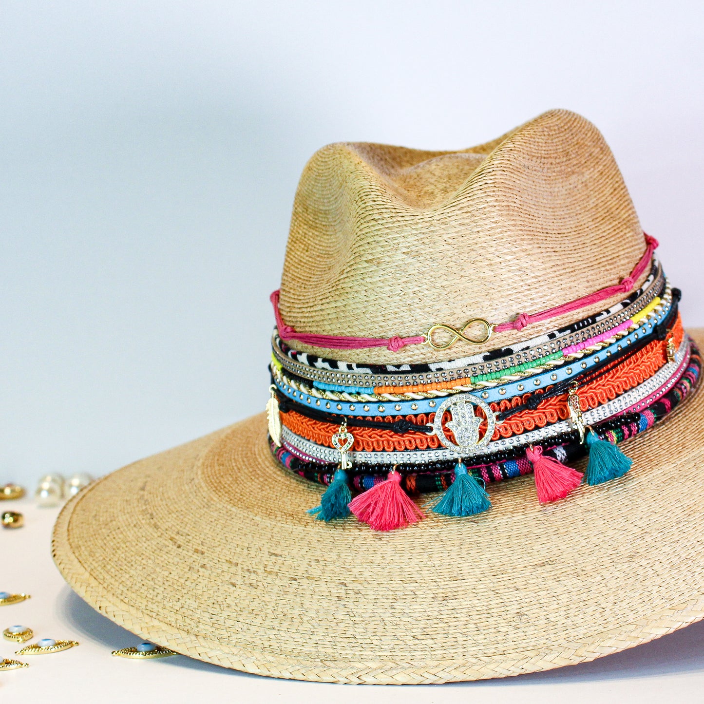 PINK AND BLUE TASSELS HAT